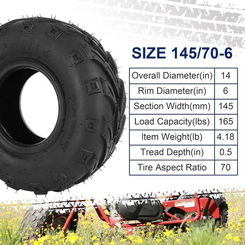 MTATCN 145/70-6 Tire 145 70-6 Tubeless for Coleman CC100X CT100U Baja Blitz Dirt Bug Doodle Bug DB30 Motovox MBX10 MBX11 MBX12 Powersports Mini Bikes Kazuma Roketa 110cc ATV Quad Go Karts - Image 5